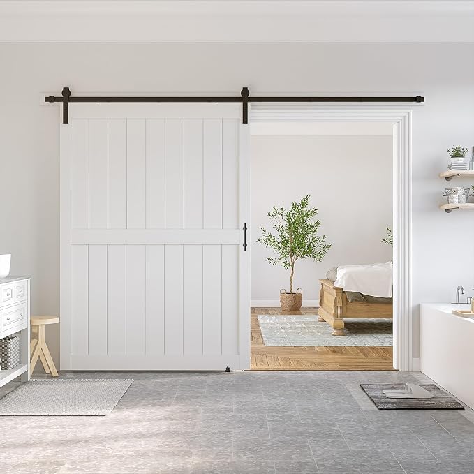 SmartStandard 60 x 84 inch White Sliding MDF Barn Door by SMARTSTANDARD