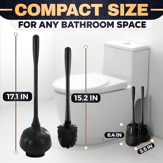 2-in-1 Black Toilet Brush and Plunger Set - Image 2