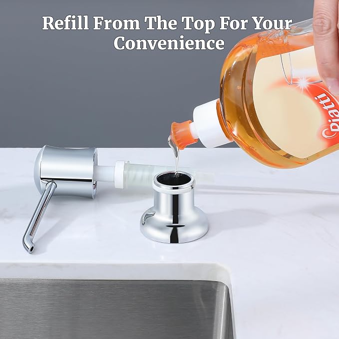 Soap Dispenser for Kitchen Sink Chrome Upgrade Built-in and Refill-from-Top - Image 5