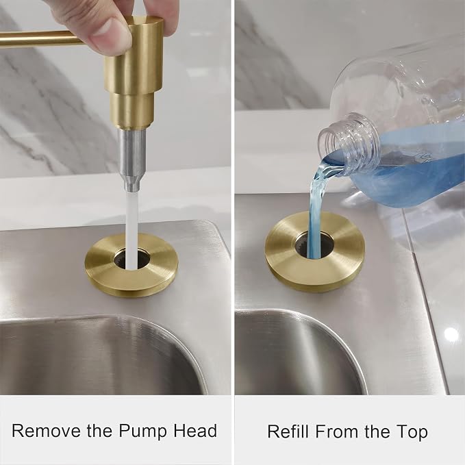 Brushed Gold All Brass Sink Soap Dispenser - Image 7
