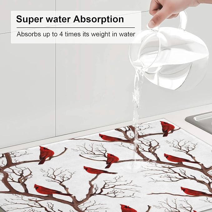 Winter Cardinal Birds Microfiber Dish Drying Mat - Image 6
