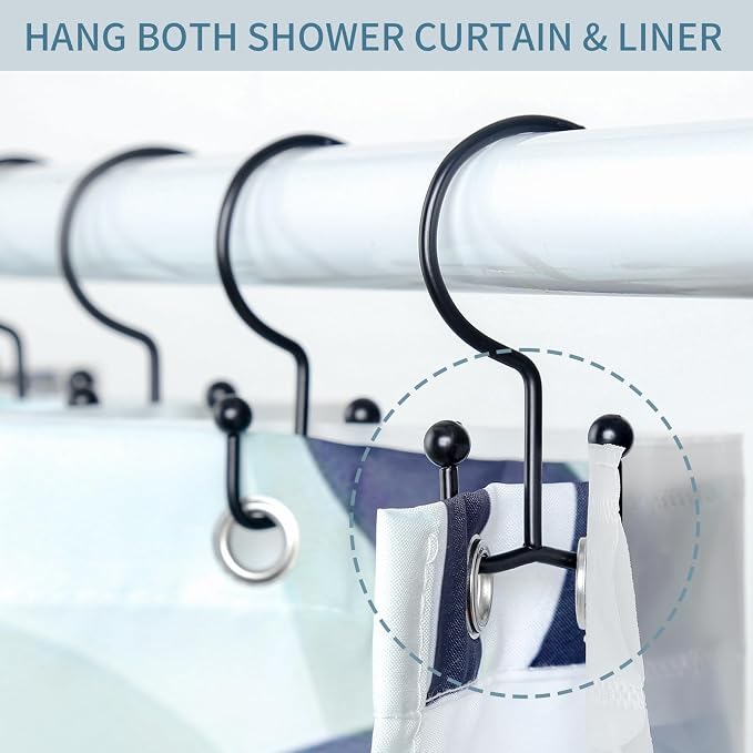 Goowin Shower Curtain Hooks, Durable Rust Proof Black Shower Curtain Hooks - Image 3