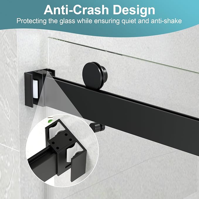 KPUY Frameless Tub Shower Door, 55-60" W x 60" H Double Sliding Bathtub Door - Image 8