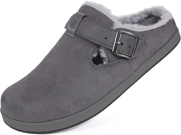 Fur Lined Clogs for Women Men Suede Winter Slippers Arch Support Slip on Mules - Image 2