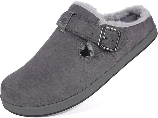 Fur Lined Clogs for Women Men Suede Winter Slippers Arch Support Slip on Mules - Image 2