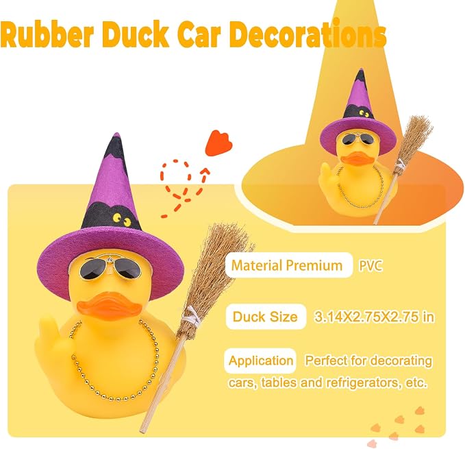 Halloween 3.15" Fun Rubber Duck Witch Duck Car Dashboard Decorations Halloween - Image 2