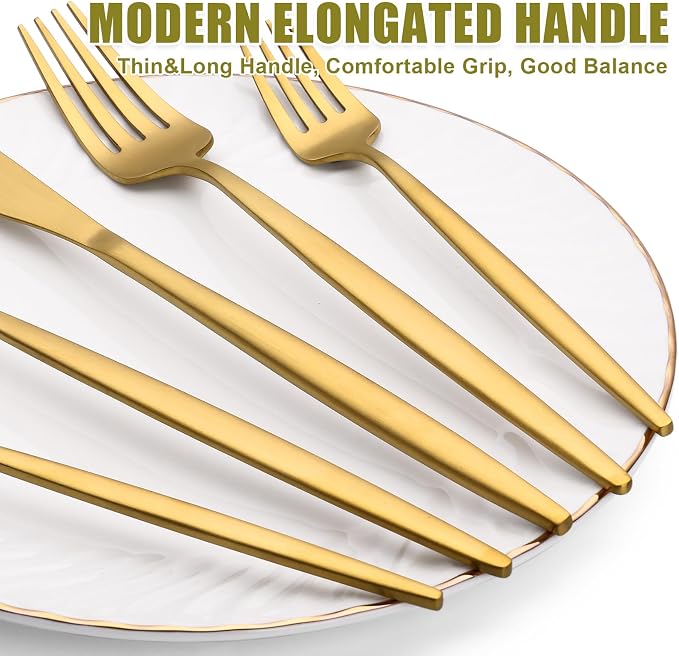 20 Piece Gold Silverware Set for 4, Terlulu Stainless Steel Flatware Set - Image 4