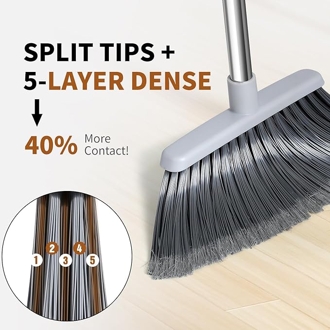 Broom, Outdoor Brooms for Sweeping Indoor, Adjustable 55" Pet Hair Removal - Image 2