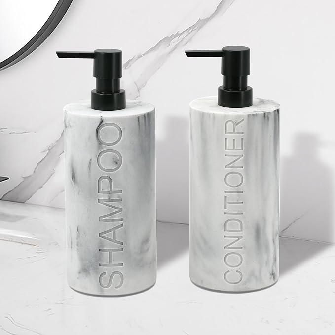 Marble Resin 2 Piece Shampoo and Conditioner Dispenser Set, Luxurious - Image 4