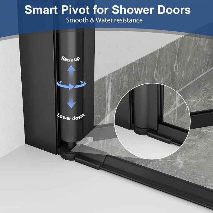 KPUY Pivot Shower Door, 26-28" W x 72" H Frameless Single Swing Glass Shower - Image 8