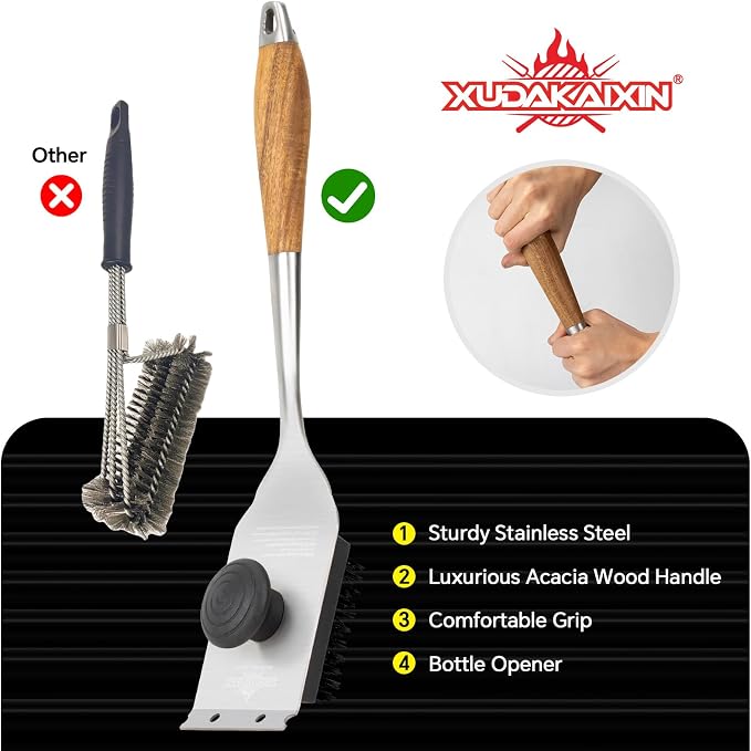Grill Brush and Scraper, Dual Grip Design, Extra Strong BBQ Cleaner Accessories - Image 3