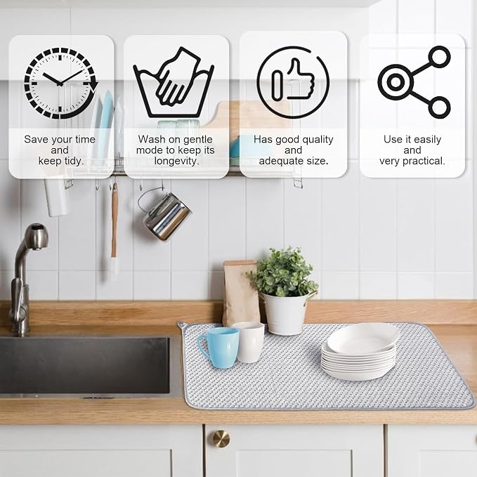 3 Pcs XXL Dish Drying Mat, Absorbent Microfiber Dishes Drainer Mats, Large Size - Image 3