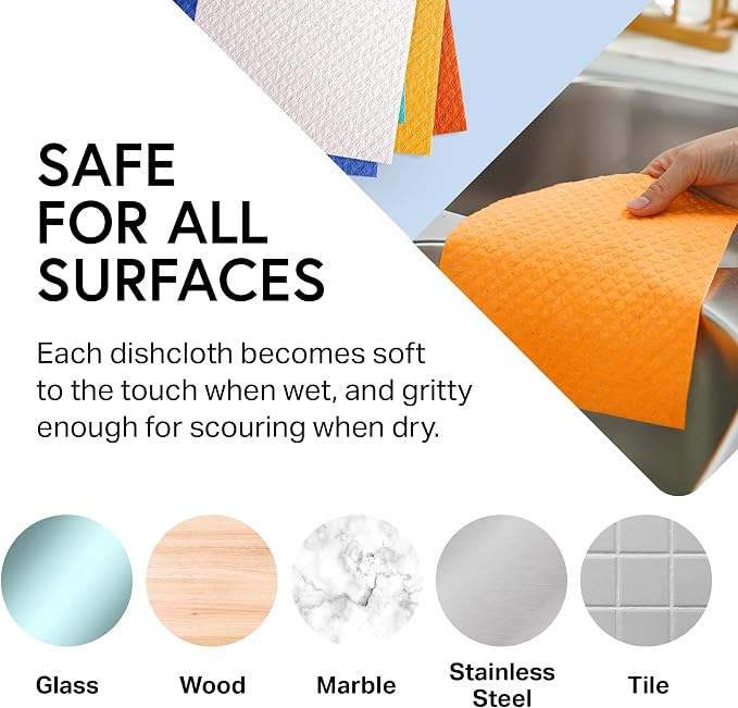Swedish Wholesale Dishcloths Reusable 8" x 7" Sponge Cloths, Bulk 10 Pack of - Image 5