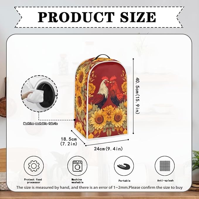 Rooster Blender Dust Cover Bread Maker Toaster Cover Sunflower Kitchen Accessories Small Appliance Cover Dustproof Size M