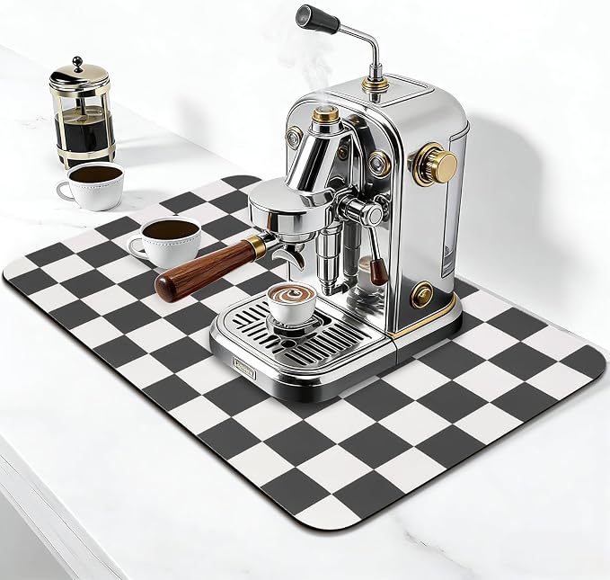 Checkered Dish Drying Mat for Kitchen Counter, Absorbent Non-Slip Coffee Mat - Image 3