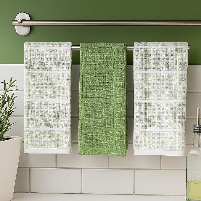 Sage Green Kitchen Dish Towels – Set of 3 100% Cotton Cloth Soft Cleaning - Image 2