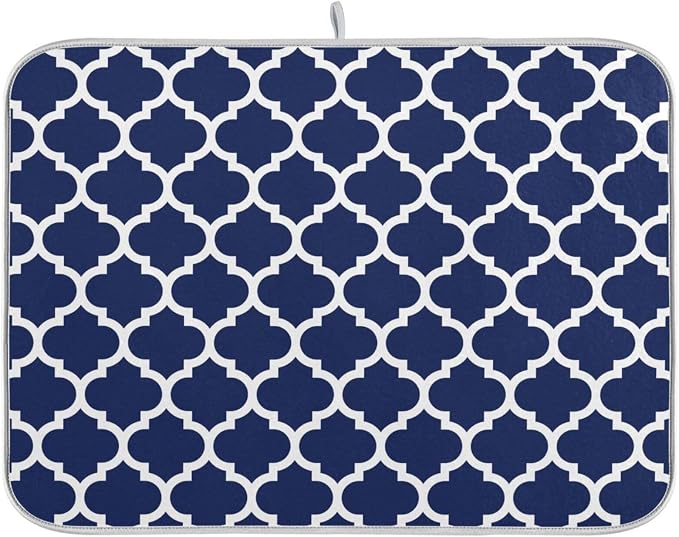 Navy Blue Trellis Lattice Dish Drying Mat by BOENLE-WELCOMEYOURCOMING