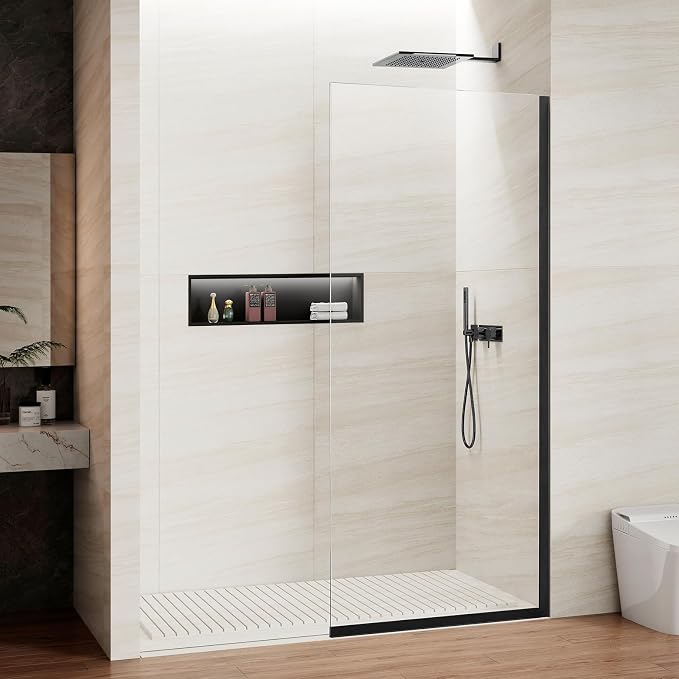 Shower Screen 34" x 74" Half Frameless Shower Wall Panel, Tempered Glass 3/8 by ViivppaiShowerDoors