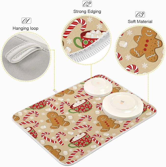 Christmas Gingerbread Man Candy Cane Dish Drying Mat - Image 4