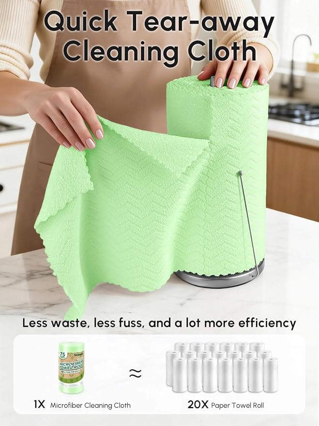 Microfiber Cleaning Cloths Roll, 75 Pack Tear Away Microfiber Towels Roll - Image 2