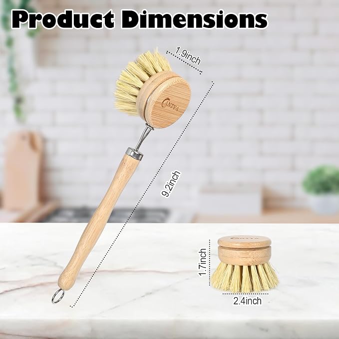 Bamboo Dish Brush with Handle - Image 2