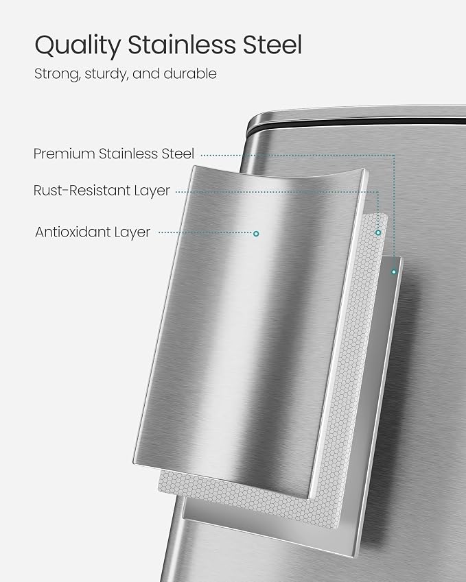SONGMICS Kitchen Trash Can, 5.2-Gallon Trash Bin, Stainless Steel Garbage Can - Image 4
