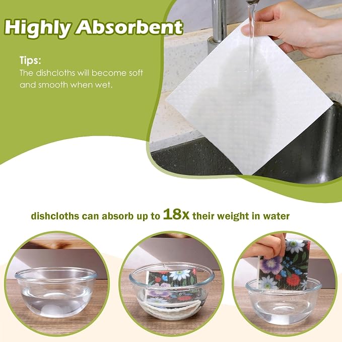 6 Packs Swedish Paper Cloths for Kitchen, Reusable Paper Towels Washable Dish - Image 4