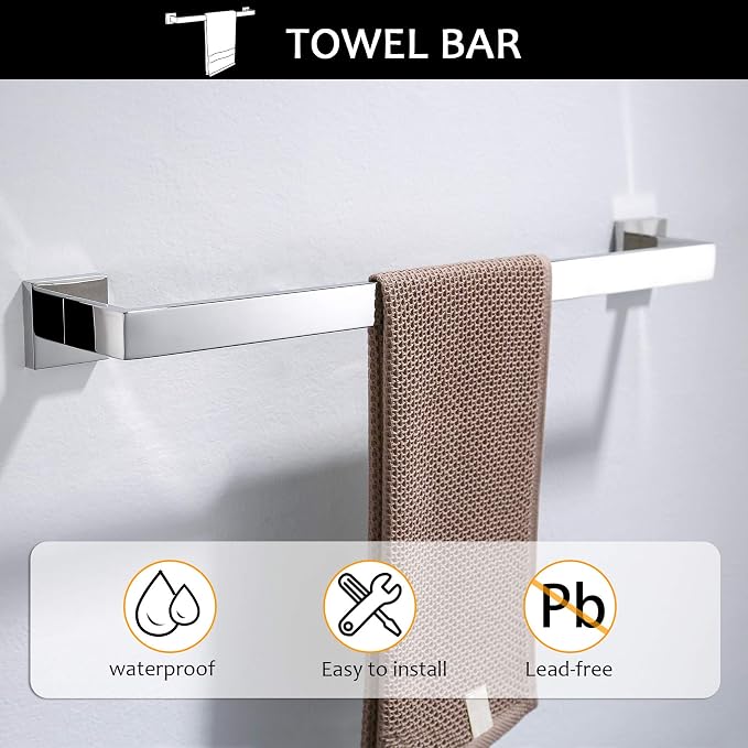 TNOMS Bathroom Hardware Accessories Set Polished Chrome Towel Bar Sets Include - Image 3