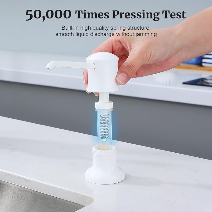 White Sink Soap Dispenser for Kitchen Sink, Built-in and Refill-from-Top Design - Image 7