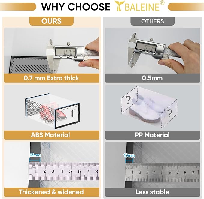 BALEINE 3 Pack Stackable Shoe Storage Boxes Fit Size 11, Thickened Clear Shoe - Image 5