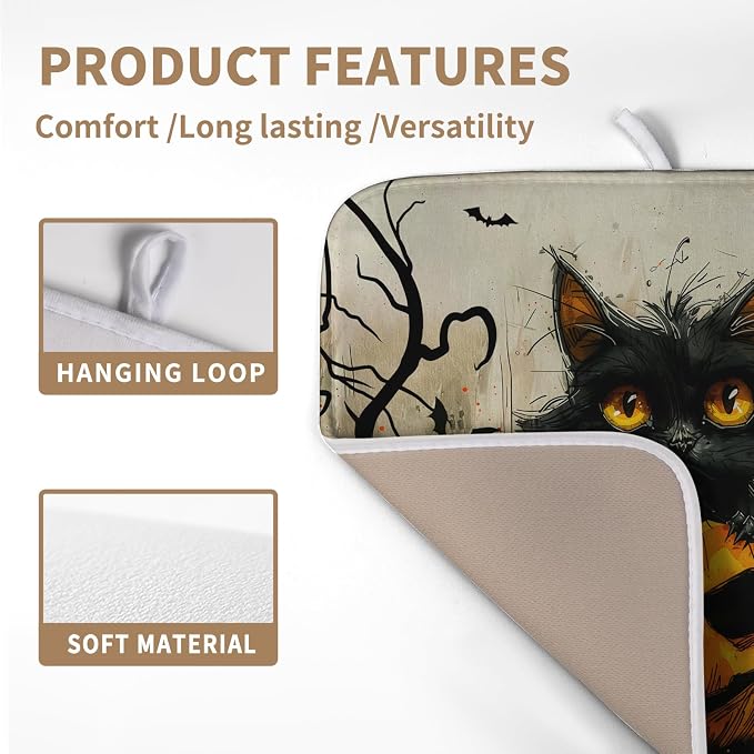 Black Cat Halloween Kitchen Dishes Drying Mat 16x18 Inch Halloween Fall Pumpkin - Image 3