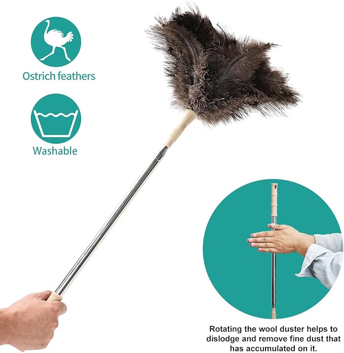 Extendable Ostrich Feather Duster 27-94 Inch, Natural Cleaning Duster Extension - Image 4