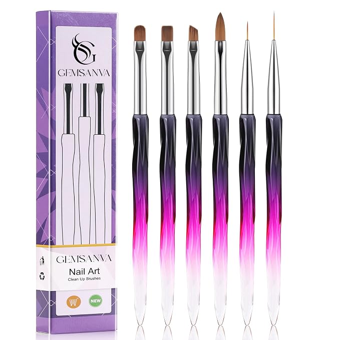 6Pcs Nail Art Brushes Set | Clean Up Brush, Polish & Extension Gel Brush | Nail by Unknown