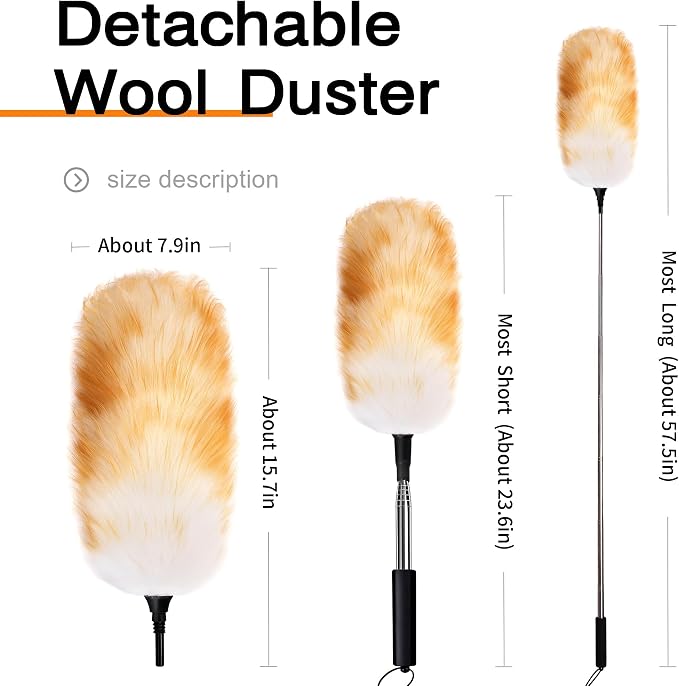 Feather Duster Lengthen Extendable Lambswool Feather Duster - Image 2