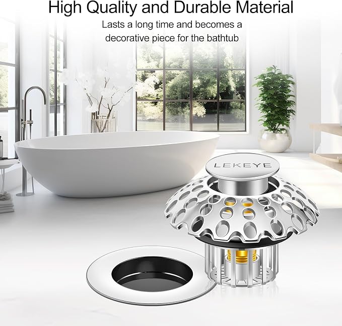 LEKEYE Tub Stopper | Shower Drain Hair Catcher | Bathroom Bathtub Plug | Pop Up - Image 2