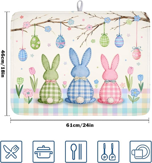 Easter Bunny Dish Drying Mat for Kitchen Counter 18 x 24 Inch Rabbit Eggs Dish - Image 2