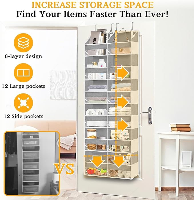 Over The Door Organizer 6 Tiers, Extra Large Behind Door Storage of 12 - Image 2
