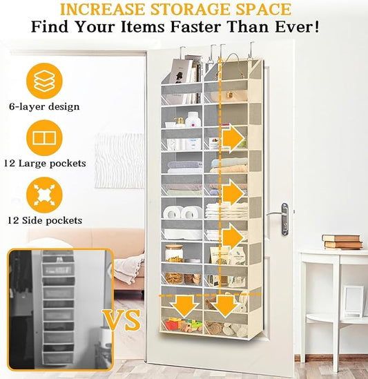 Over The Door Organizer 6 Tiers, Extra Large Behind Door Storage of 12 - Image 2
