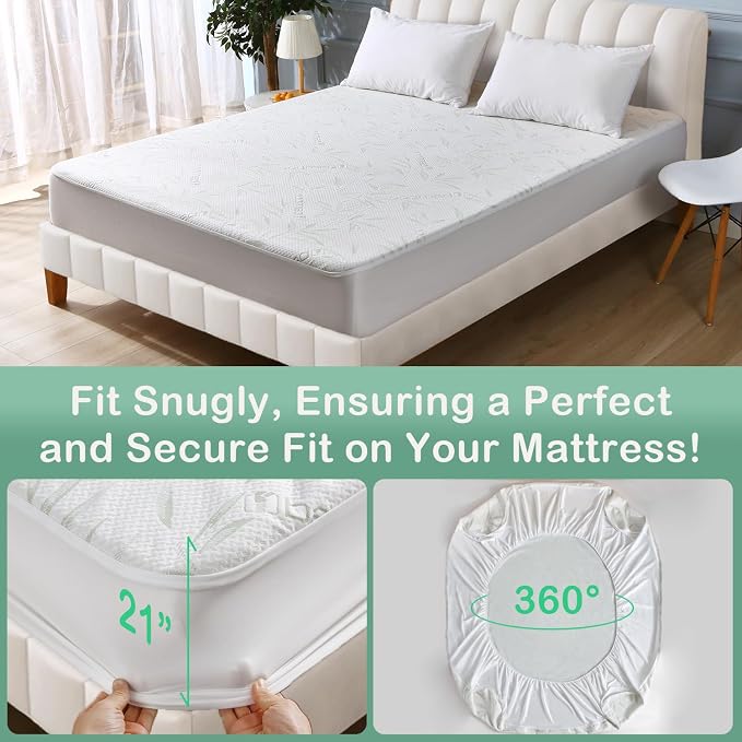 California King Mattress Protector Waterproof Mattress Pad Washable Bamboo - Image 5