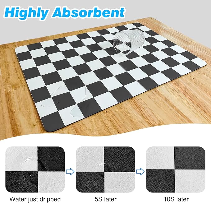 Checkered Dish Drying Mat for Kitchen Counter, Absorbent Non-Slip Coffee Mat - Image 4