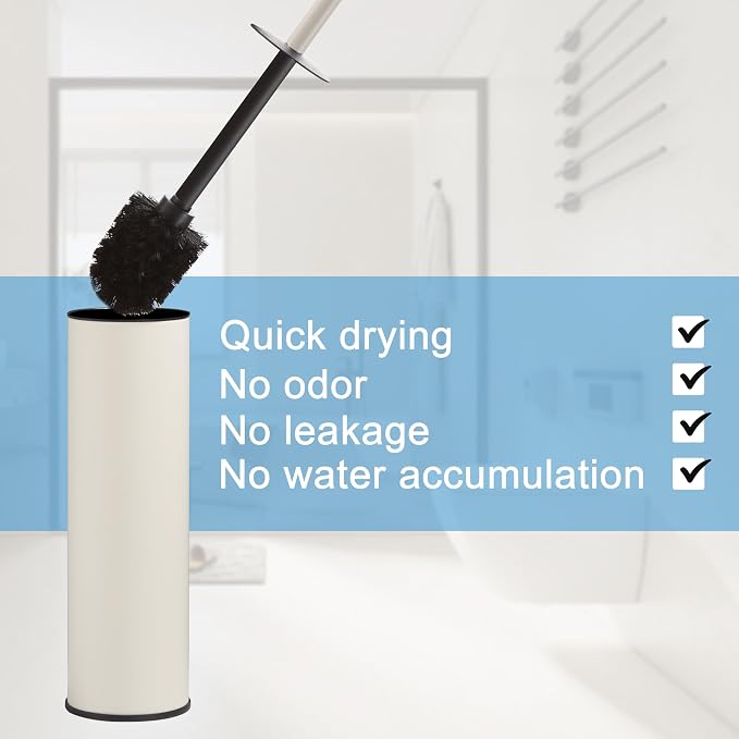 BGL White Toilet Brush and Holder, Stainless Steel Toilet Brushes - Image 3