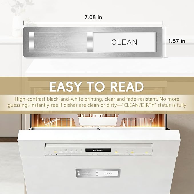 Dishwasher Magnet Clean Dirty Sign, Stainless Steel Magnetic Clean Dirty - Image 2