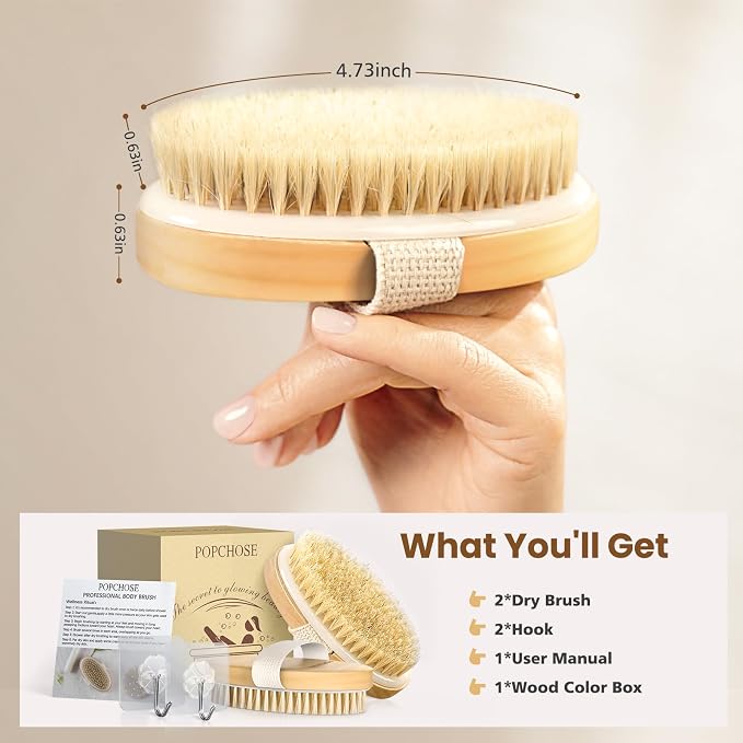 POPCHOSE Dry Brushing Body Brush, Natural Bristle Dry Skin Exfoliating Brush - Image 6