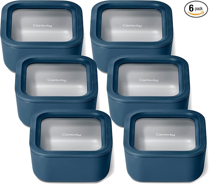 Caraway 6pc Glass Food Storage Set – 4.4 Cup Food Containers by Caraway