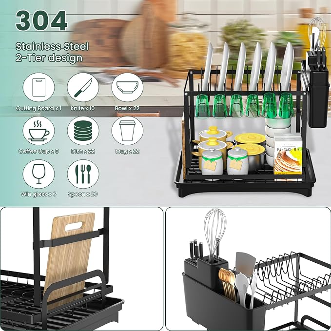 Dish Drying Rack, 2-Tier Dish Racks - Image 6