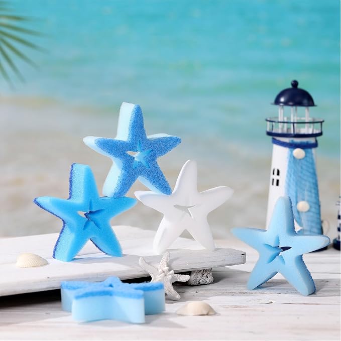Tioncy 12 Pack Summer Starfish Kitchen Sponges Bulk Dual Sided Scrubber White by Tioncy