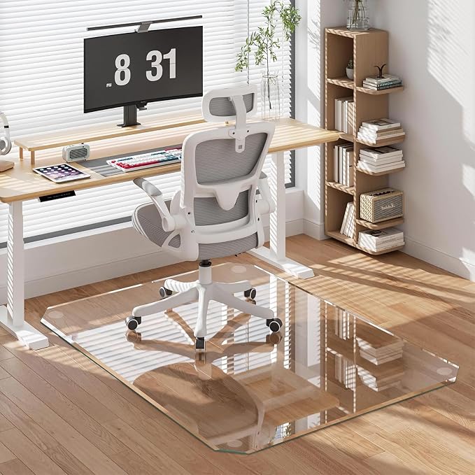 VSARHouse Beveled Edge Tempered Glass Office Chair Mat, by VSAR+House