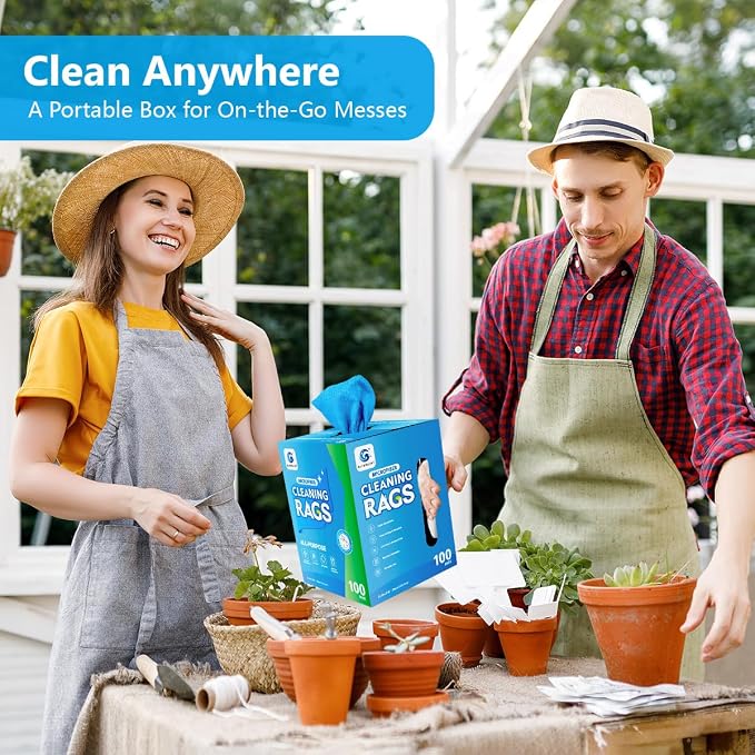 GLIMGLINT Shop Towel, 100 Pack Blue Microfiber Cleaning Cloth, Ultra Absorbent - Image 4