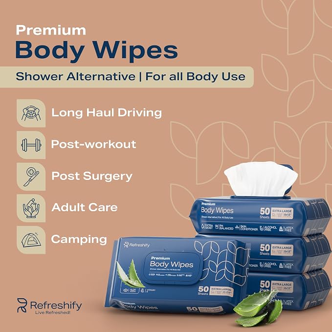 XL Aloe Vera Shower Body Wipes for Adults 8" x 12" Adult Wipes for Elderly - Image 2