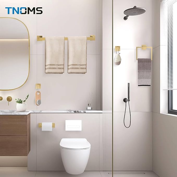 TNOMS 5-Piece Towel Bar Set Brushed Gold Bathroom Hardware Accessories Set - Image 7